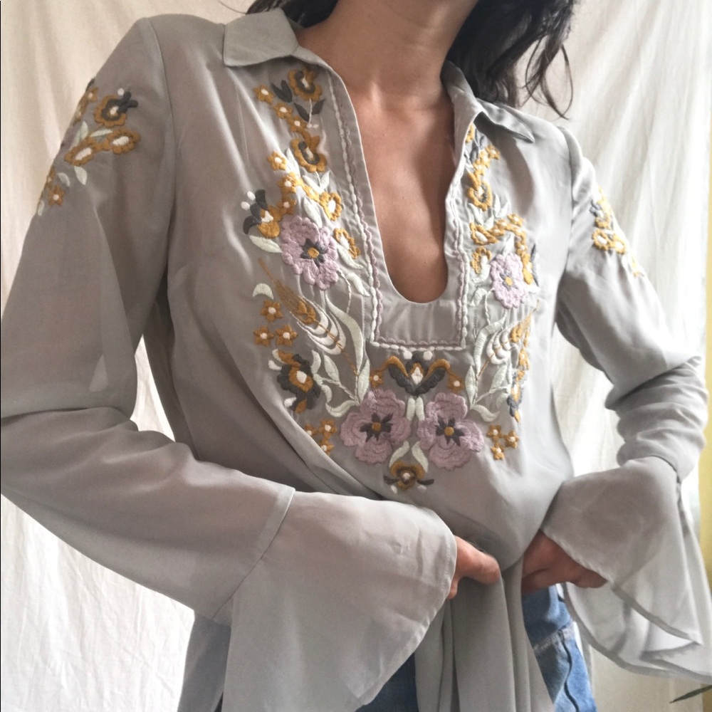 Free People Sheer Tunic Embroidery Small